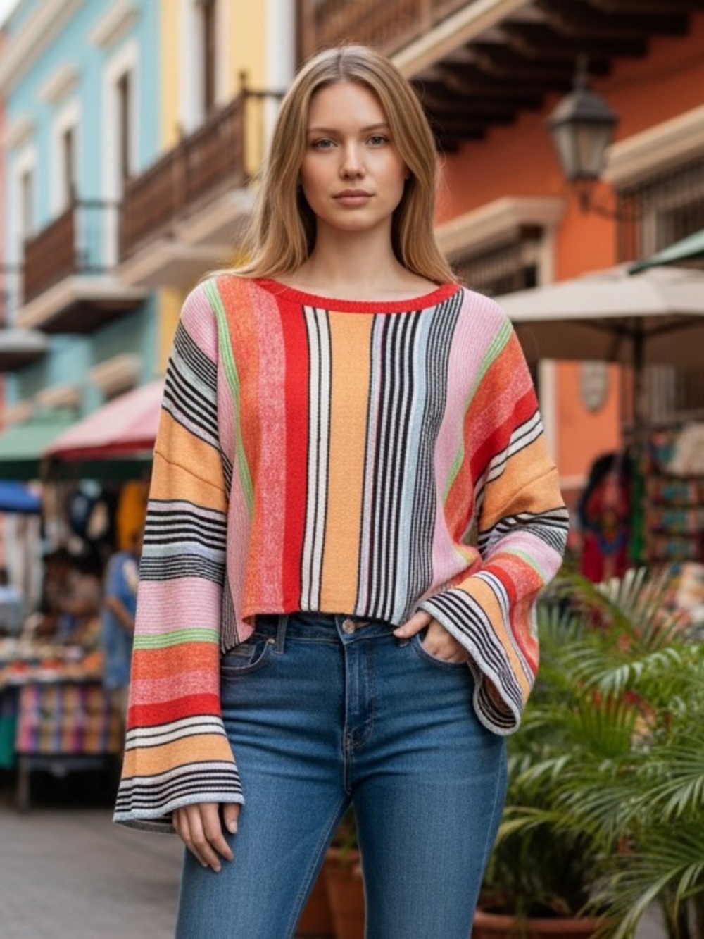 Free People free-est Sun Rays Long Sleeve – Peach Combo – XL